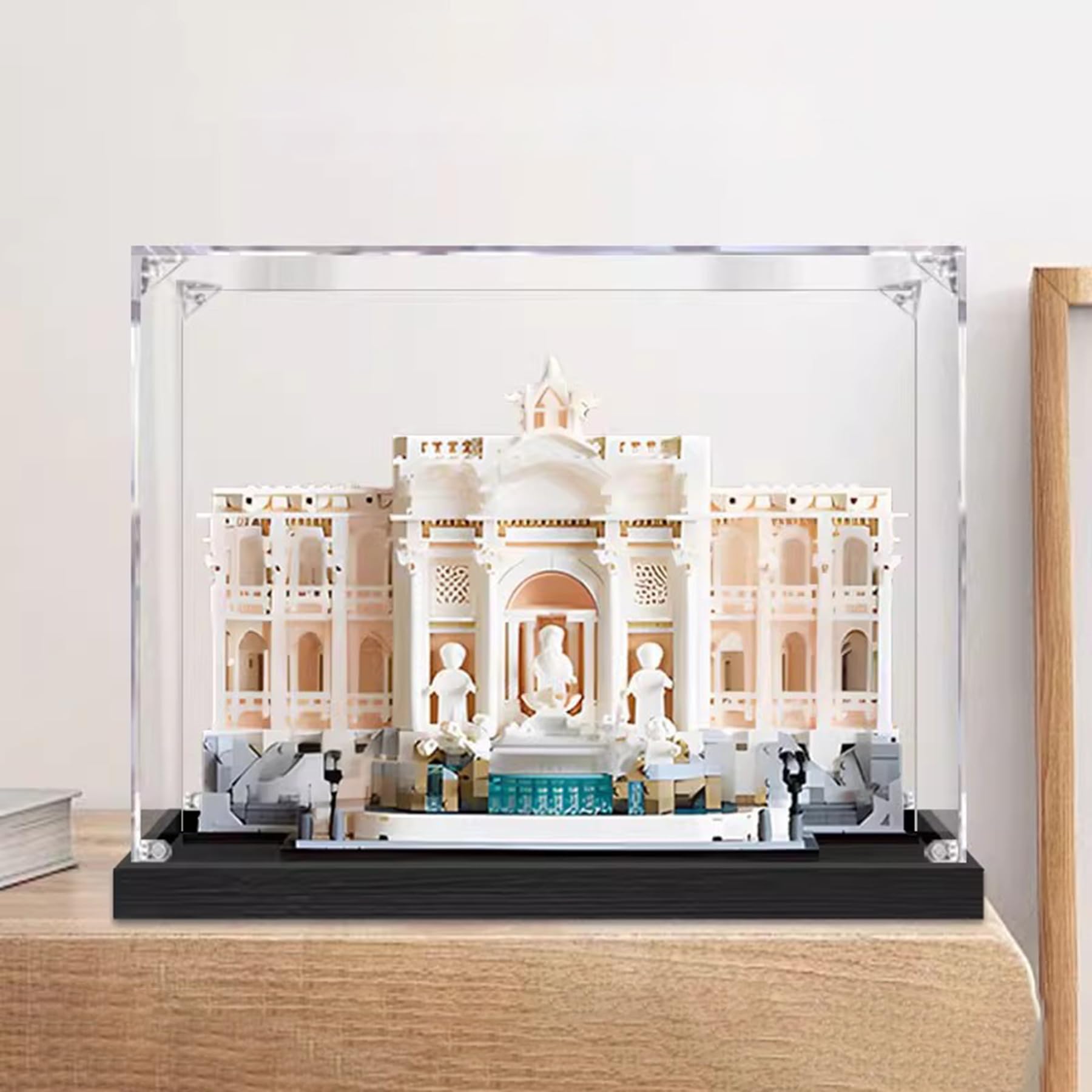 XNSHENGXAN Acrylic Display Case Compatible to Lego #21062 Trevi Fountain (15.7*7.8*11.8in), Display Cases for Collectibles, Sturdy Protection for Your Collectible,Black Base,3MM