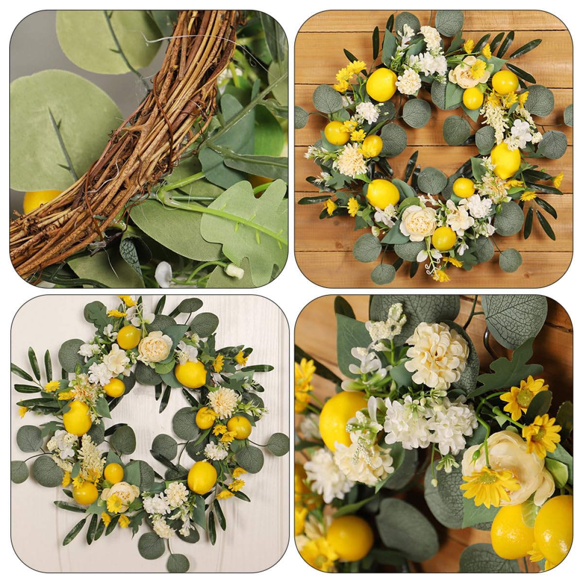 Sommerkranz aus Echtfaserblumen Hängender Türkranz für Haustür Frühling Zitronendekoration Künstlicher Blumenkranz aus Hochwertigem Material