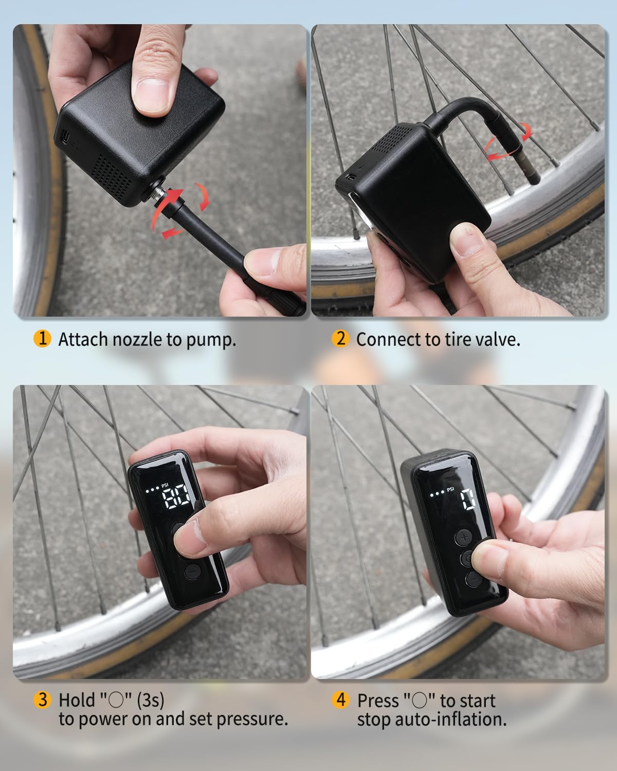 Mini Pompa Elettrica Bici Pompa Elettrica per Bicicletta Pompa Bici Portatile Ricaricabile con Display Diqitale 120 PSl Auto Stop Per Valvole Presta E Schrader di Mountain Bike Moto Palle