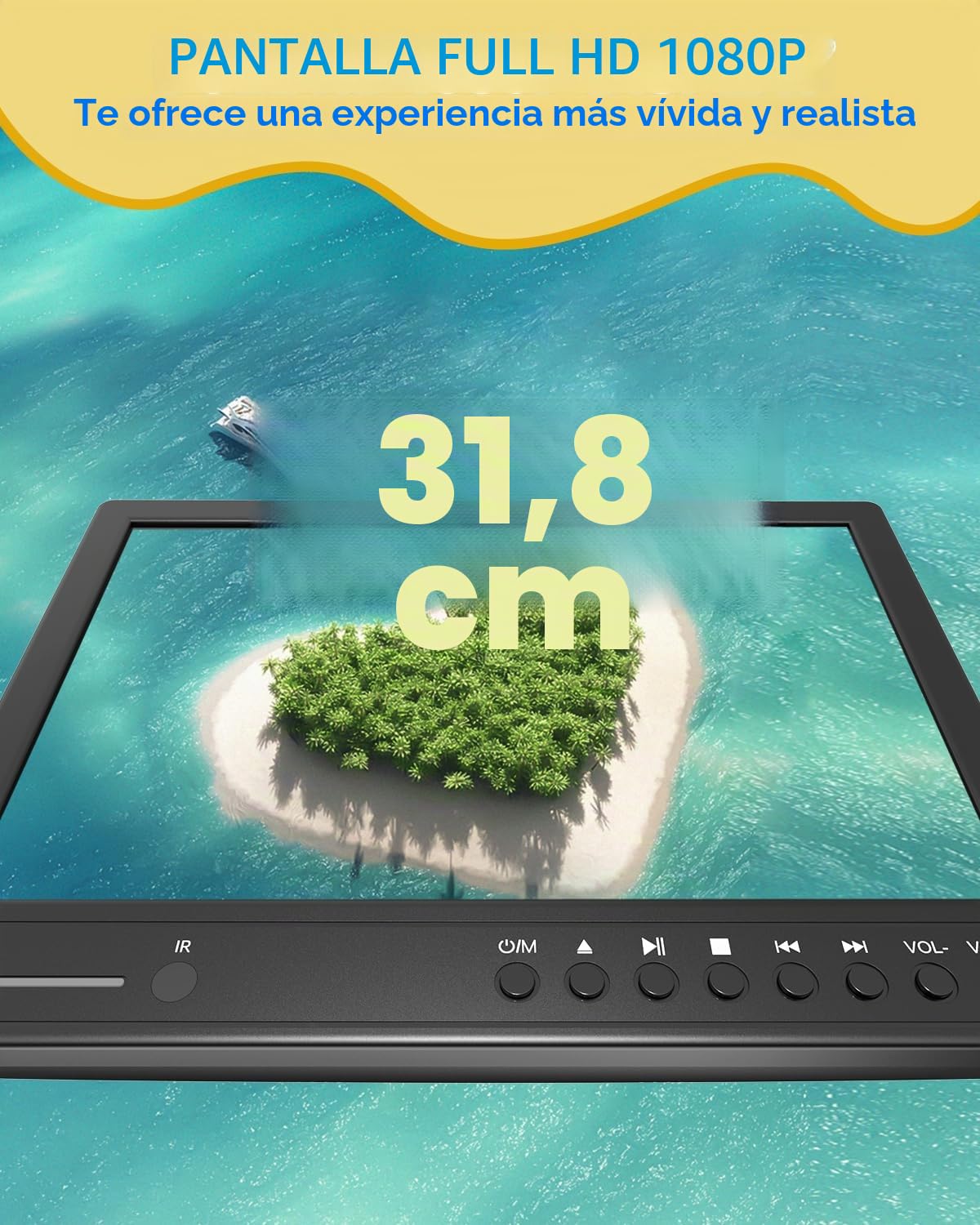 Arafuna Reproductor de DVD para Coche 12,5 Pulgadas,1080p DVD Coche Portátil, Supporte l'entrée USB/TF, HDMI, AV, Non Rechargeable
