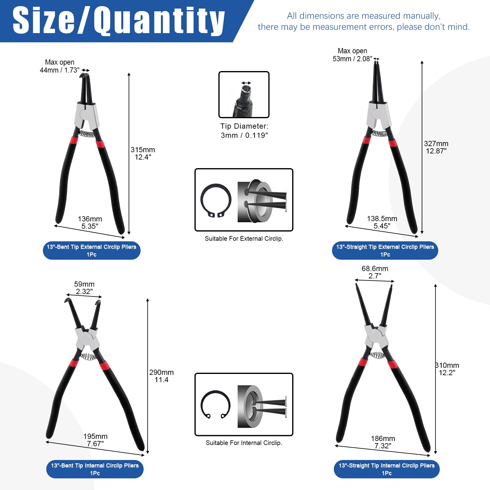 Glarks 9 pinze per anelli a scatto da 33 cm e ganci e set di plettri, 4 pinze per anelli di fissaggio interni/esterni e 4 ganci con manico lungo con 1 sacchetto per anelli, tubi flessibili