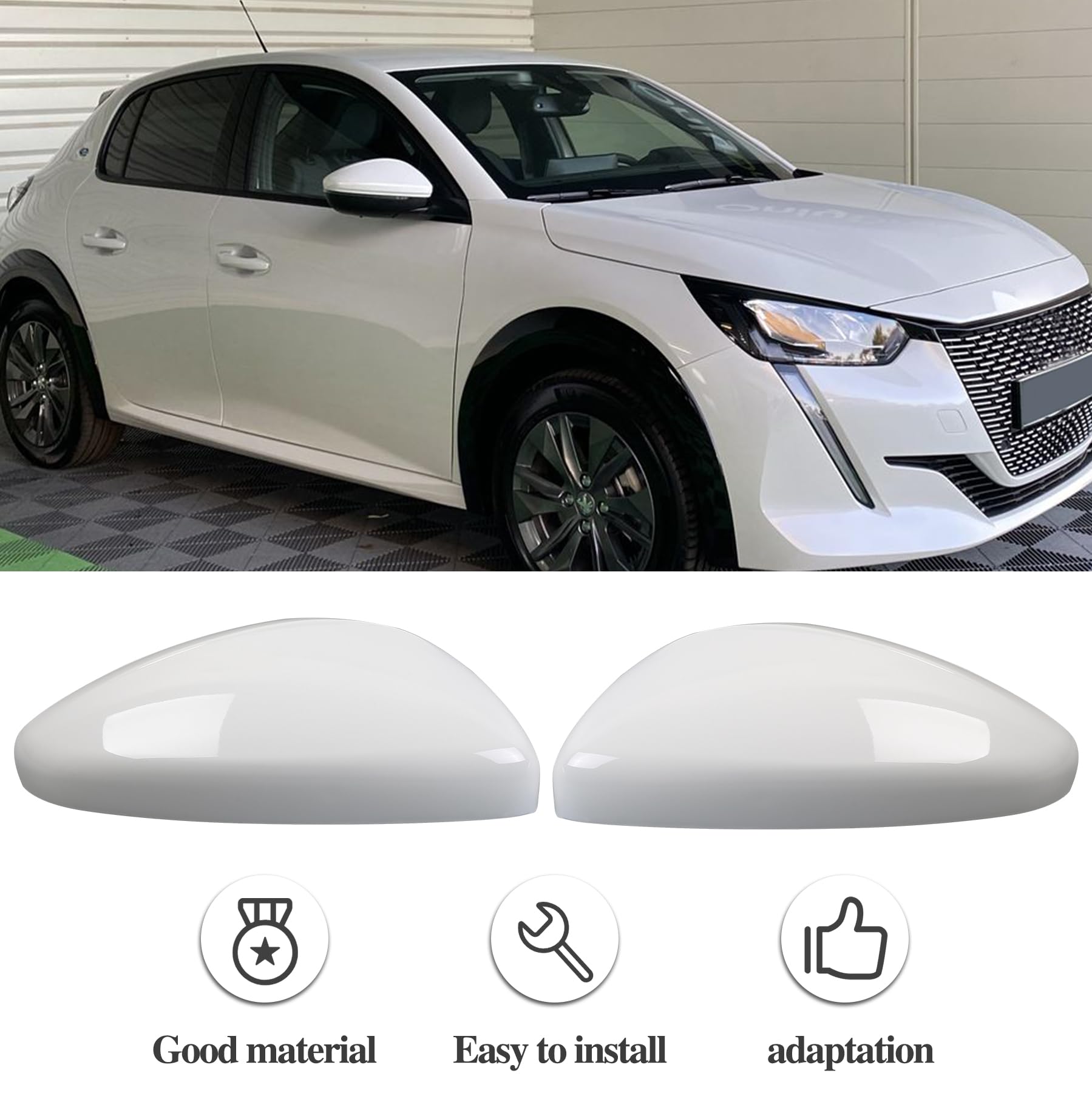 1 paire de coques de rétroviseur extérieur pour Peugeot 208 2012-2019, Opel Corsa F/Mokka B 2019-2025, capuchons de rétroviseurs, gauche et droite (Blanc)