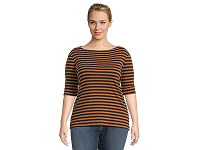 Lauren Ralph Lauren Plus Size Striped Stretch Cotton Boatneck T-Shirts Women