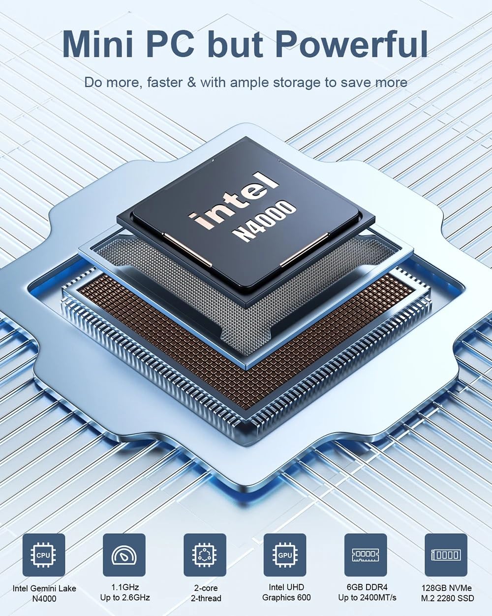 MLLSE Mini PC M2 Air Intel N4000: 6GB RAM, 128GB EMMC, Windows 11
