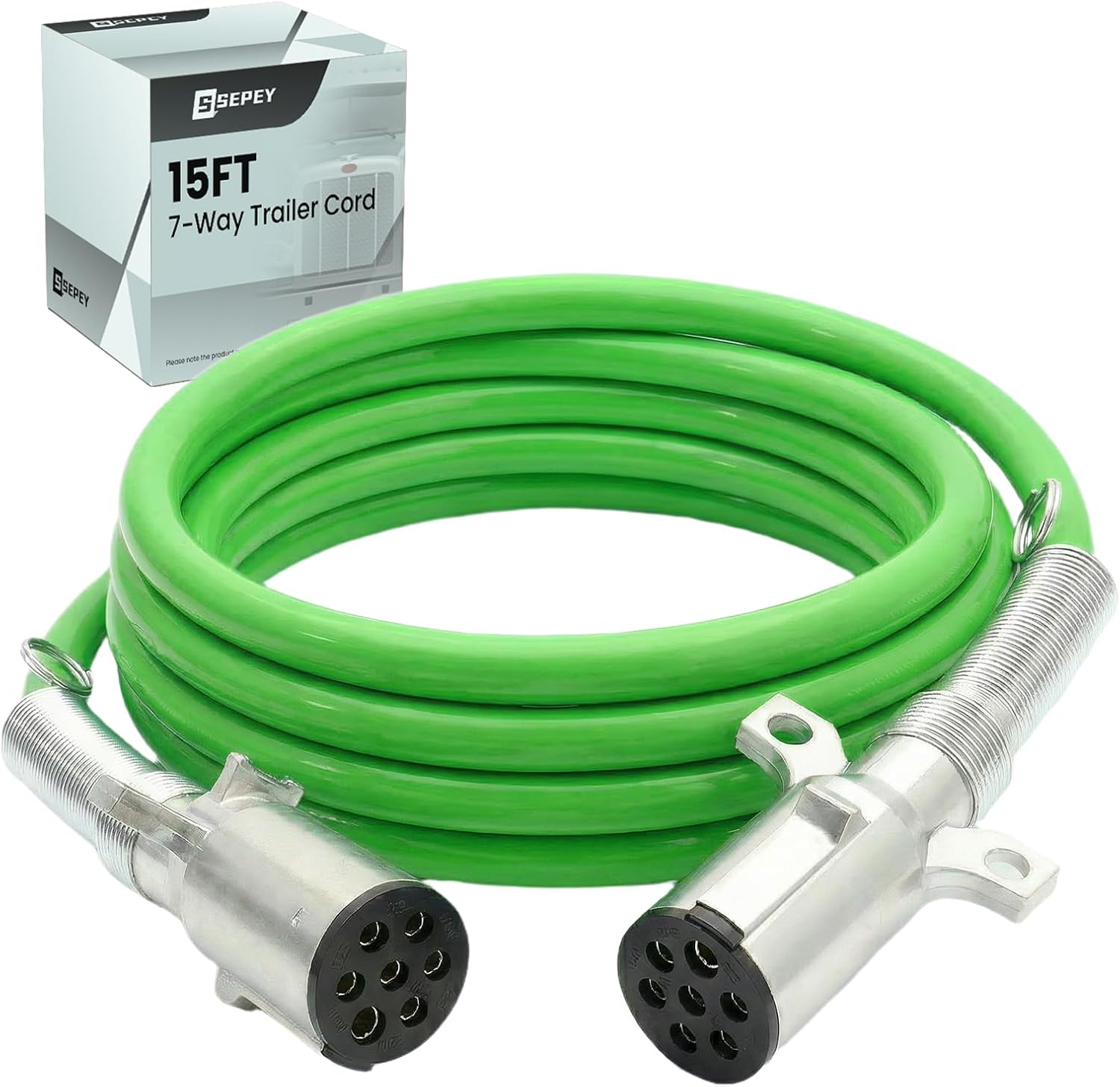 15ft 7 Way Trailer Cord Plug ABS Straight, Heavy Duty Semi Trailer Plug Electrical 7 Way Trailer Wire for Semi Truck Trailer Tractor