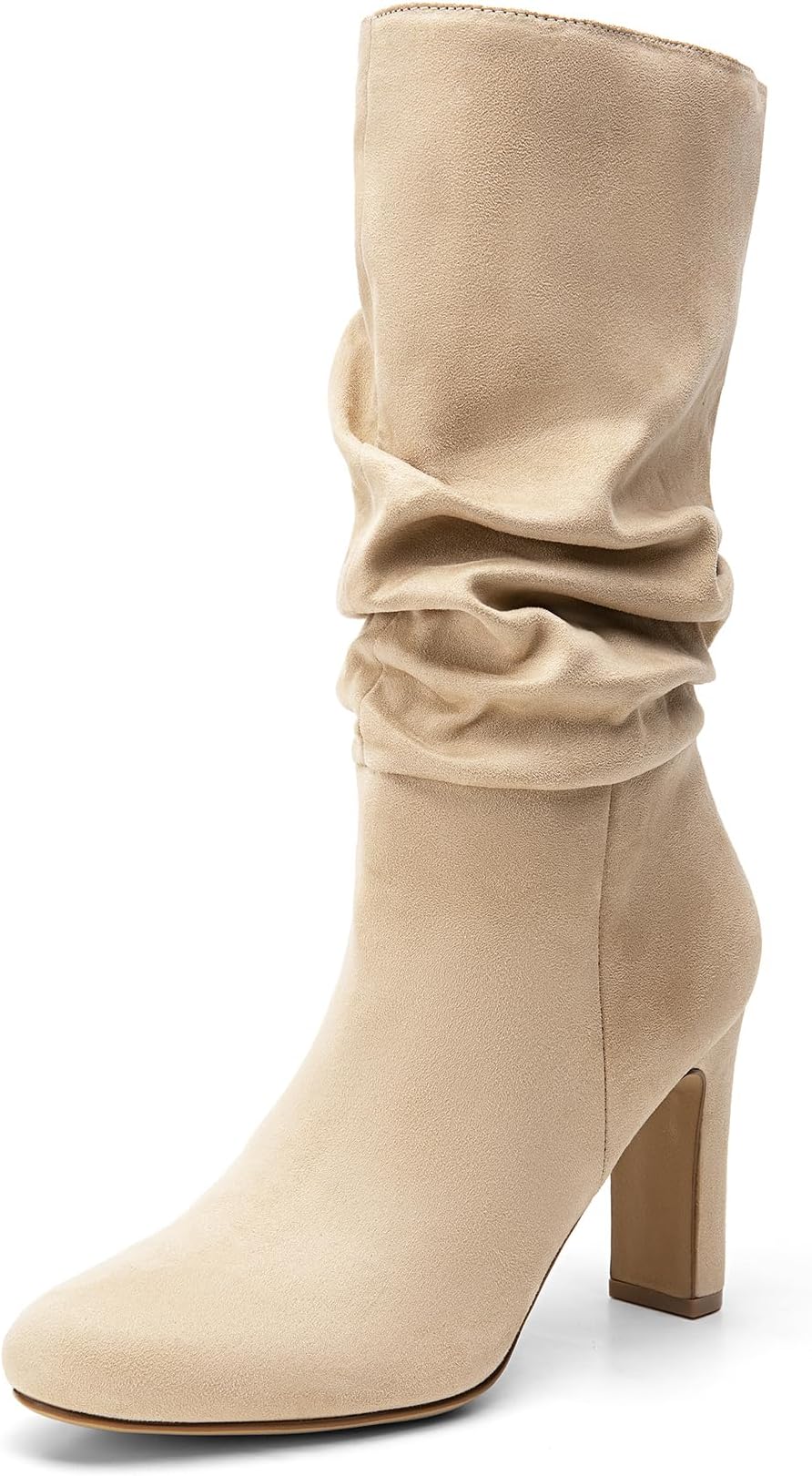 DREAM PAIRS Slouch Boots for Women Mid Calf, Women's Fashion Almond Toe High Heel Fall Winter Dressy Boots