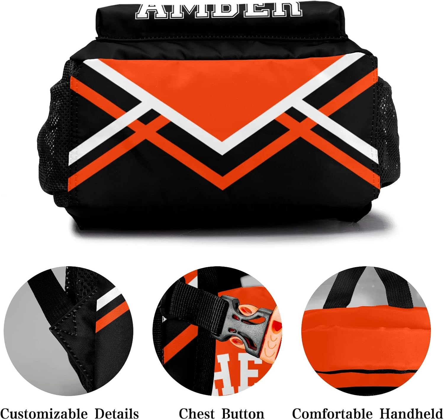 Personalized Cheerleaders Black Orange Backpack Causual Shoulder Bags for Women Men Gift