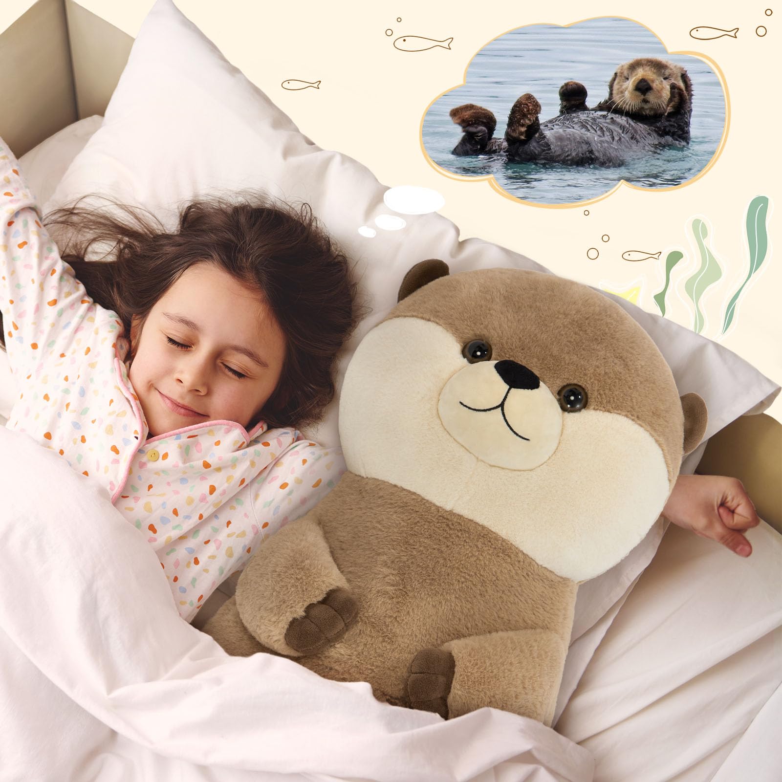 KERTA 39 inch Giant Otter Stuffed Animal, 3ft Long Otter Plush Body Pillow for Sleeping, Hugging Soft Stuffed Ocean Otter Plush Birthday Party Gift for Kids Girlfriend 3