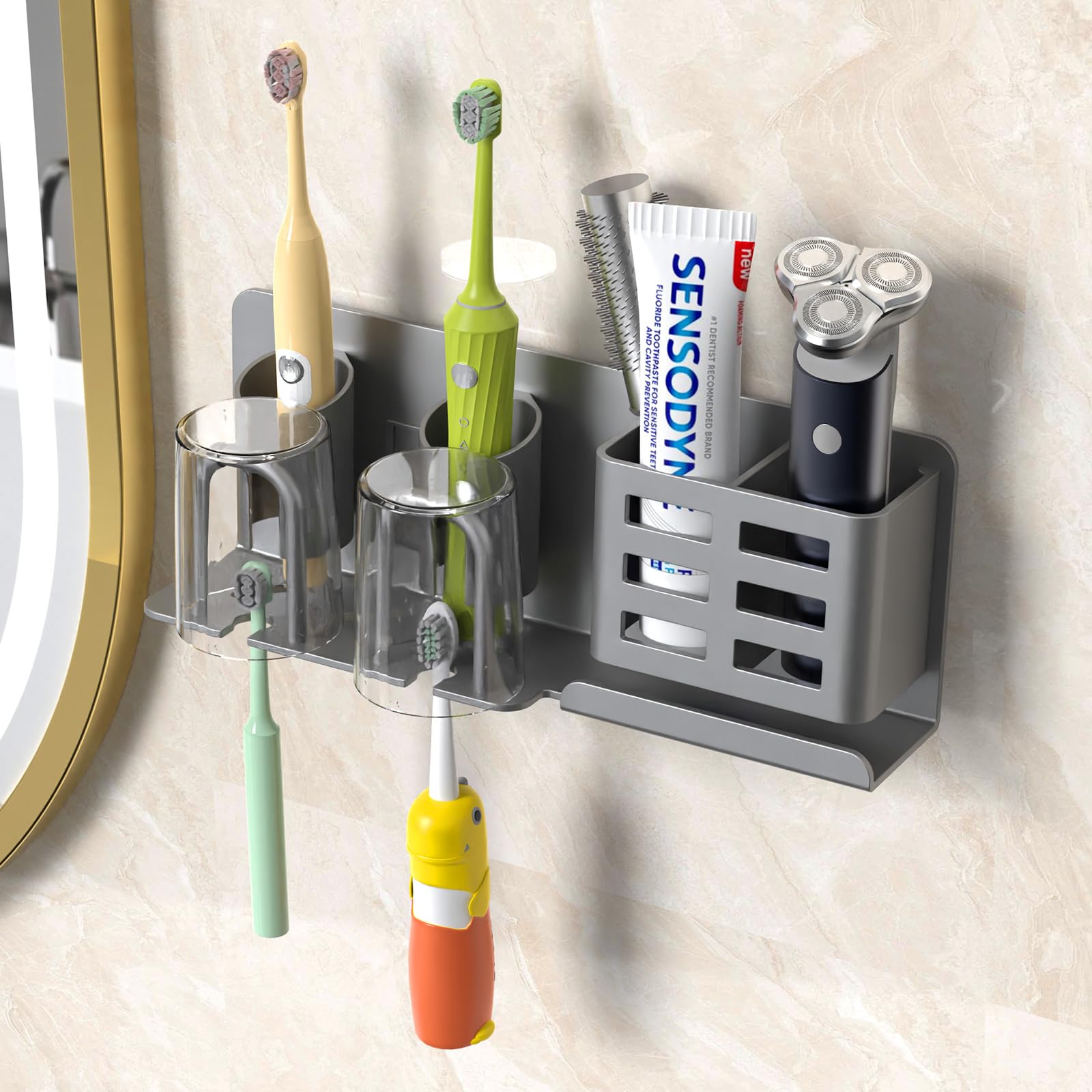 Porte brosse à dents en aluminium gris anti-moisissure pour ranger le dentifrice sans percer