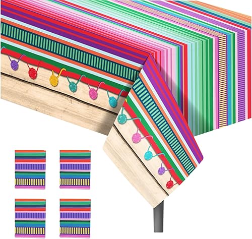 Paquete de 4 manteles de fiesta con temática mexicana, manteles desechables de plástico del Cinco de Mayo para fiesta, fiesta nocturna de tacos y