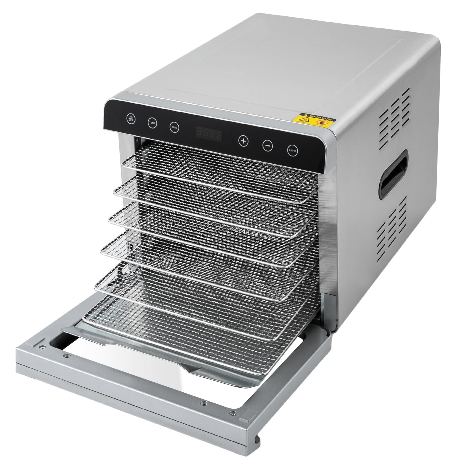 Suszarka ze stali nierdzewnej z timerem i 6 tacami LED, 700 W, 35-85°C, suszarka do owoców, do warzyw, mięsa, kwiatów