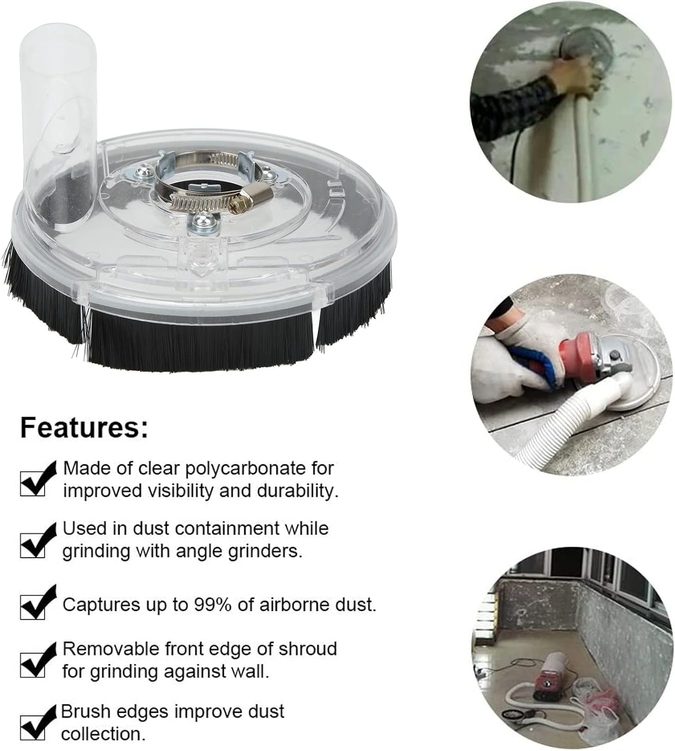 Tyenaza Dust Shroud, Universal Surface Grinding Angle Grinder Dust Collector Transparent Cover Protector for Angle Hand Grinders