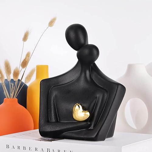 Miniatura 5 de XMGZQ Estatua de pareja de oro negro, figura abstracta de cerámica para amante, artículos de decoración del hogar, regalo romántico para ella en