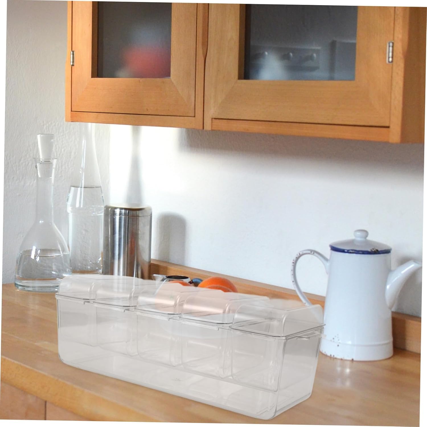 PRETYZOOM Chilled Condiment Server Set Clear Keeping Box with Removable Compartments and Accessories for Outdoor Parties and Home Use for Fruits