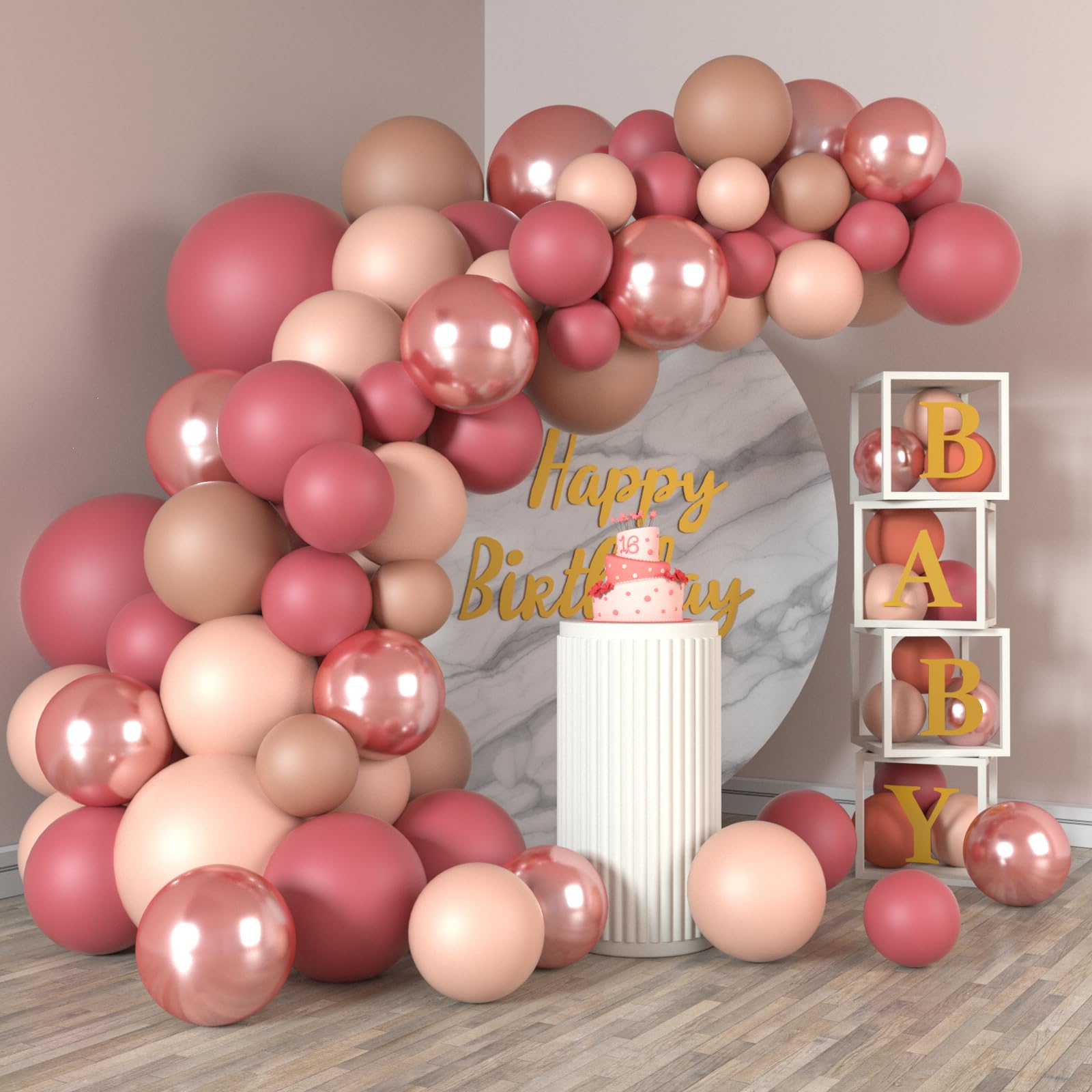WAREHOUSE 110 Piezas globos de cumpleaños Oro Rosa Rosado Juego de globos de helio decoración de globos, boda con globos, decoración de shower, decoración de bautizo. (Oro Rosa Rosado)