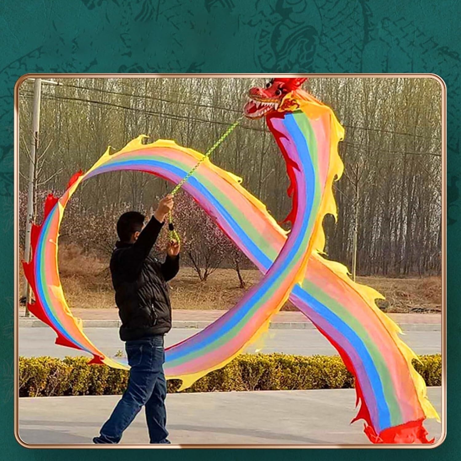 Drapeau de dragon dansant multicolore de 26 pieds avec tête lestée