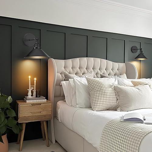 Miniatura 6 de Juego de 2 apliques de pared que funcionan con pilas, juego de 2 apliques vintage con control remoto, luces de pared regulables para sala de estar,