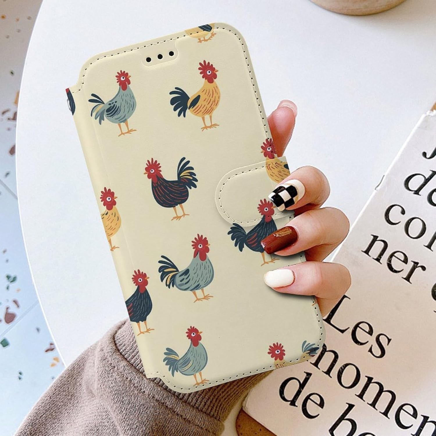 Roosters Chicken Compatible with iPhone 16/16 Plus/16 Pro/16 Pro Max/16 E Case Phone Wallet Card Holder Flip Cover with Wrist Strap