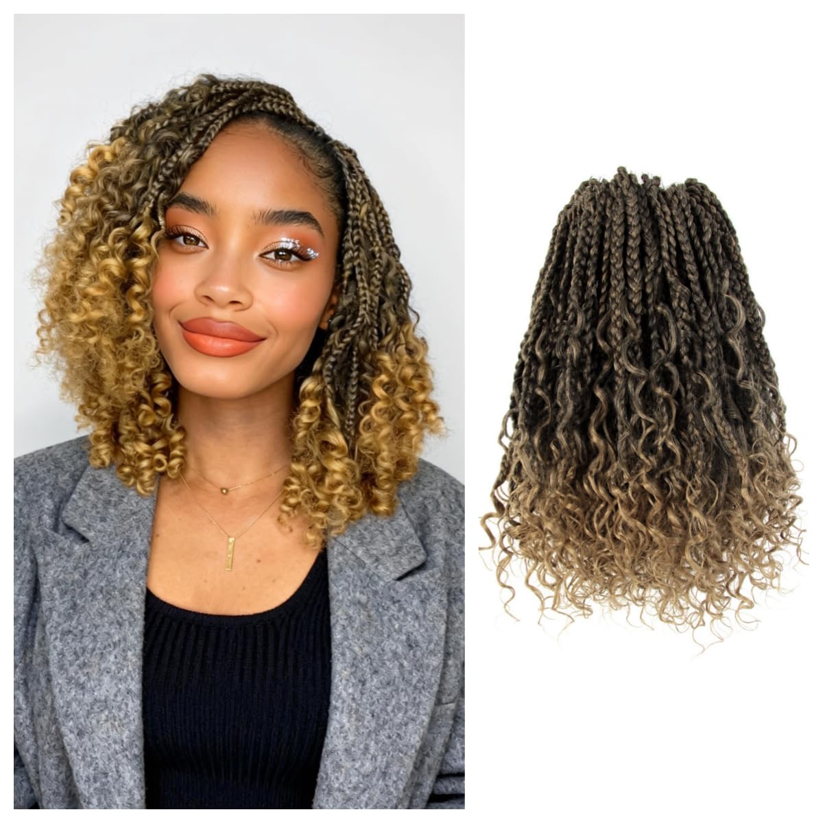CISINPO 9-Piece Boho Crochet Box Braids Hair with Curly Ends