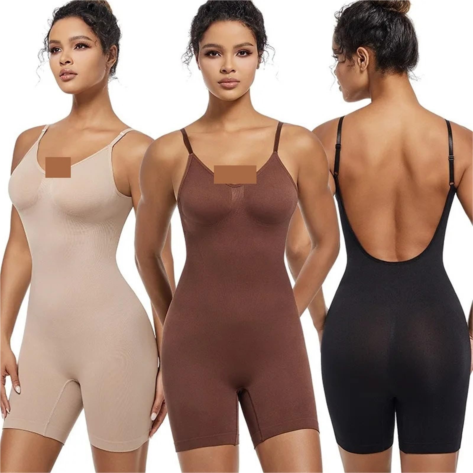 Pancera Contenitiva 2 Pezzi Push up Body Senza Soluzione di continuità Donna scolpisce Body Backless Full Body Shaper Bretella Vita Trainer Shapewear Intimo Modellante(Black And Beige,M)