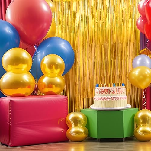 Miniatura 5 de Paquete de 2 cortinas de flecos dorados, 3.2 pies x 8.2 pies de papel de oropel metálico, cortinas de fondo para cabina de fotos, bodas,