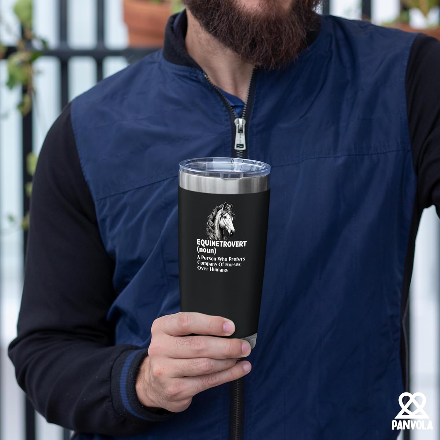 Panvola Equinetrovert Definition Horse Lover Equestrian Gifts From Mom Dad Friends Introvert Gifts Vacuum Insulated Tumbler with Lid and Straw 20 oz Black - Image 7