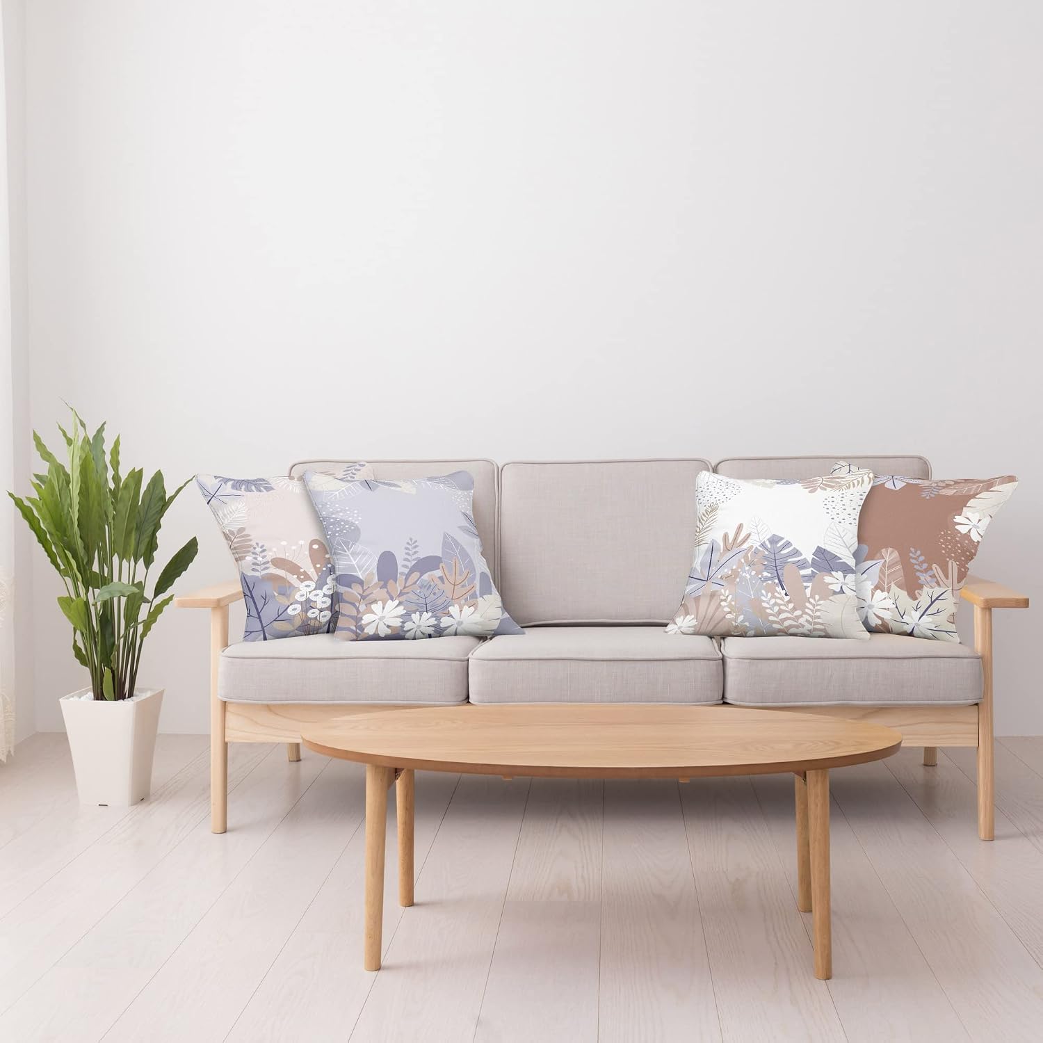 Ambesonne Botanic Throw Pillow Cushion Case Pack of 4, Autumn Foliage Big Exotic Leaves Daisy Flower Foliage of Forest Artwork, Modern Accent Double-Sided Printing, 20" x 12", Pale Chocolate White