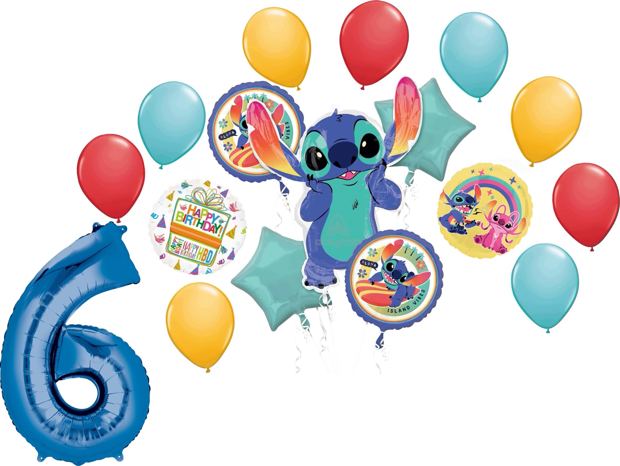 Anagram Stitch Boy Theme 6th Birthday Party Foil and Latex Balloon Decorations, BQ_4176