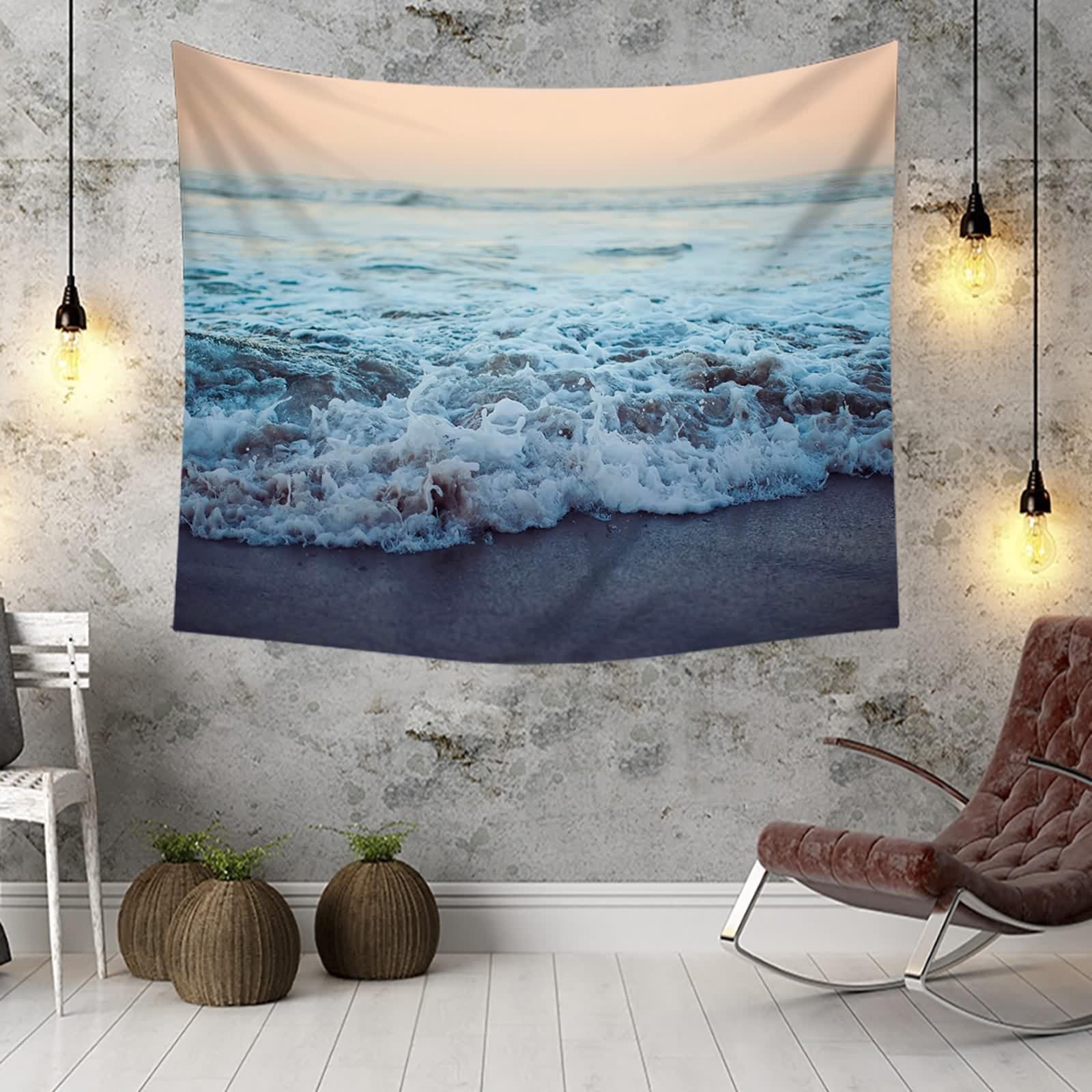 Tolldek Dywan ścienny, krajobraz, naturalny, 240 x 220 cm, gobelin plażowy, dekoracja do mieszkania