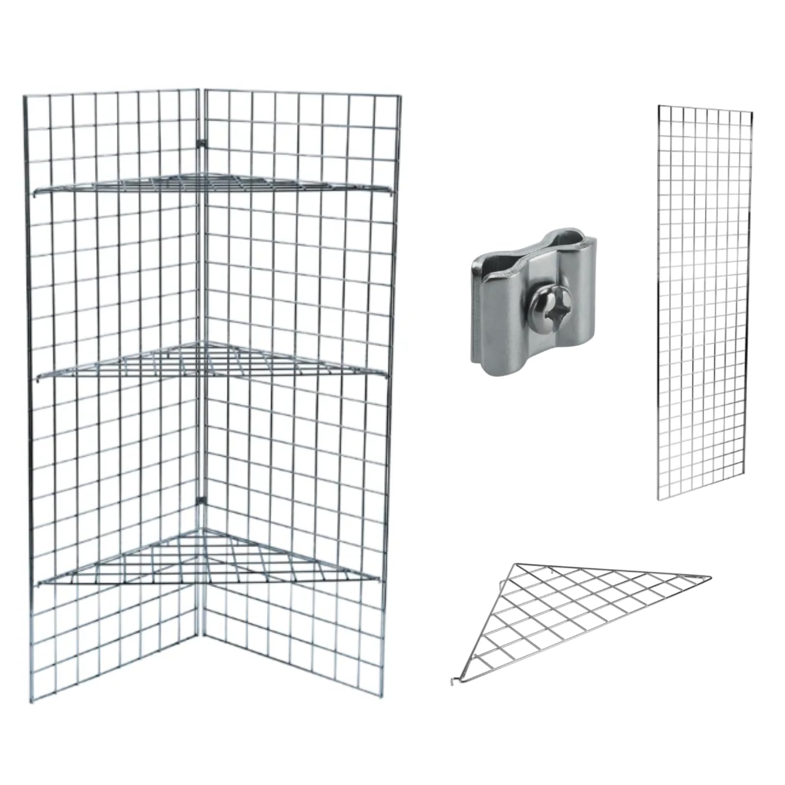 Generic 5ft Gridwall Mesh Display with 3 Triangular Shelves – H1530mm x W610mm – 5ft x 2ft, MS-GWD-500123