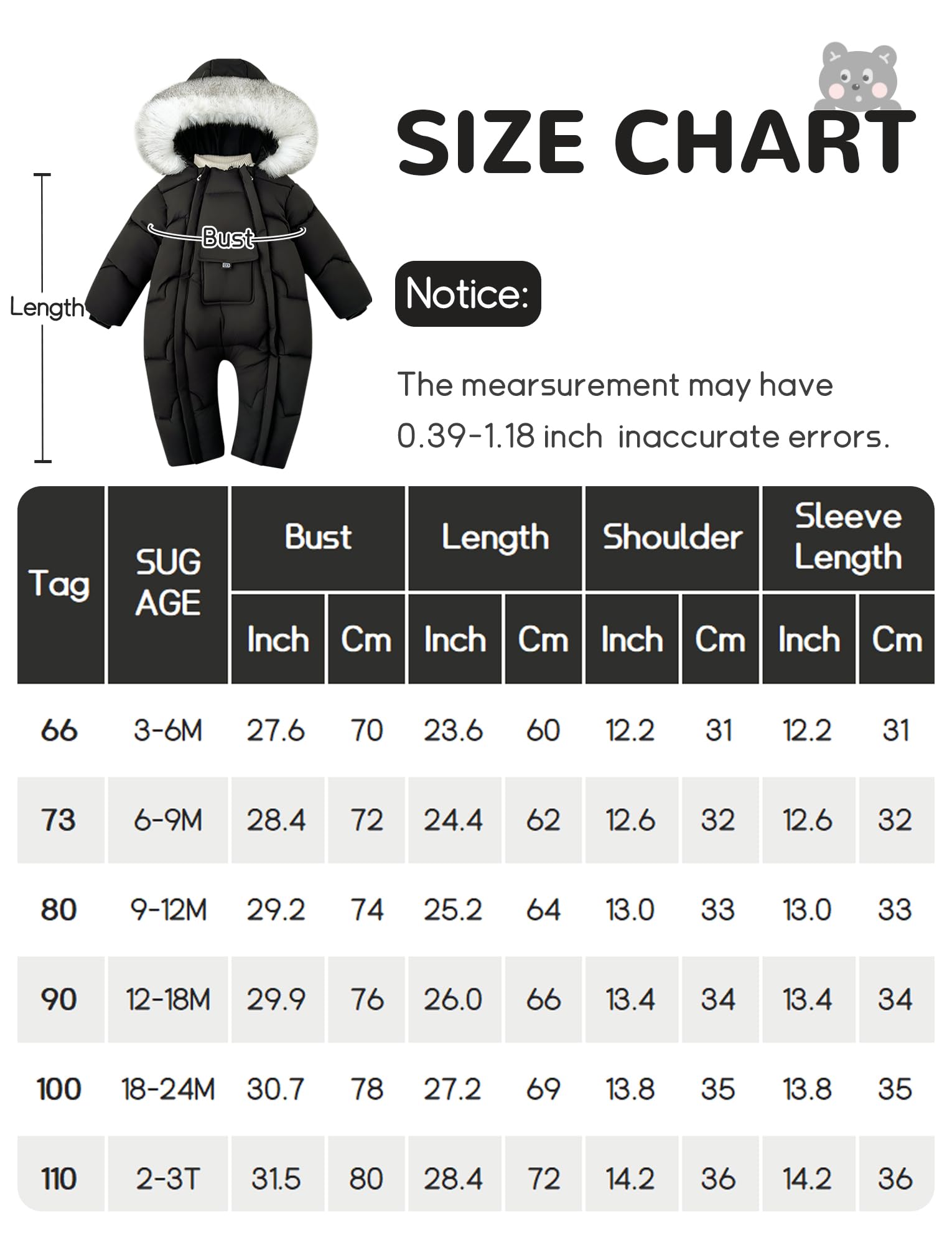 SEAUR Baby Schneeanzüge Winter Overall mit Kapuze Gefüttert Winteranzug Neugeborene Mädchen Jungen Warm Outfits 3 Monate-3 Jahre