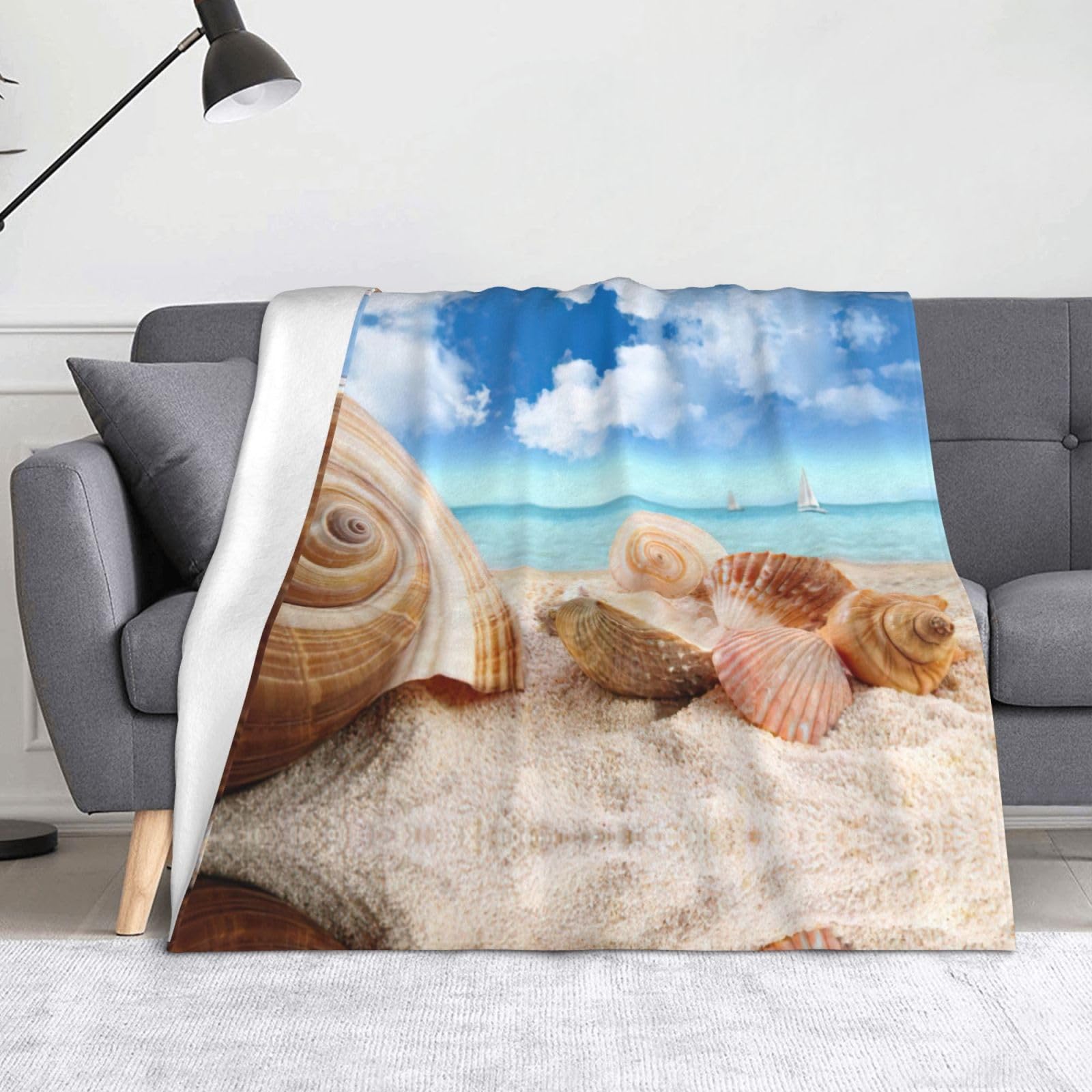 Couverture respirante flanelle coquillages thermorégulatrice jeté de lit doux