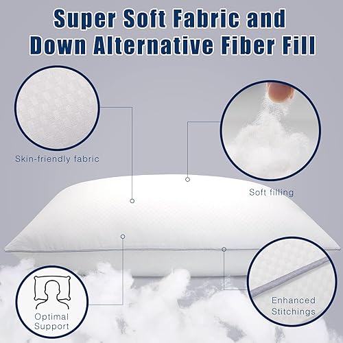 Miniatura 4 de Almohadas de cama para dormir, paquete de 2, almohadas tamaño Queen, relleno alternativo de plumón, almohada para dormir de espalda, estómago o de