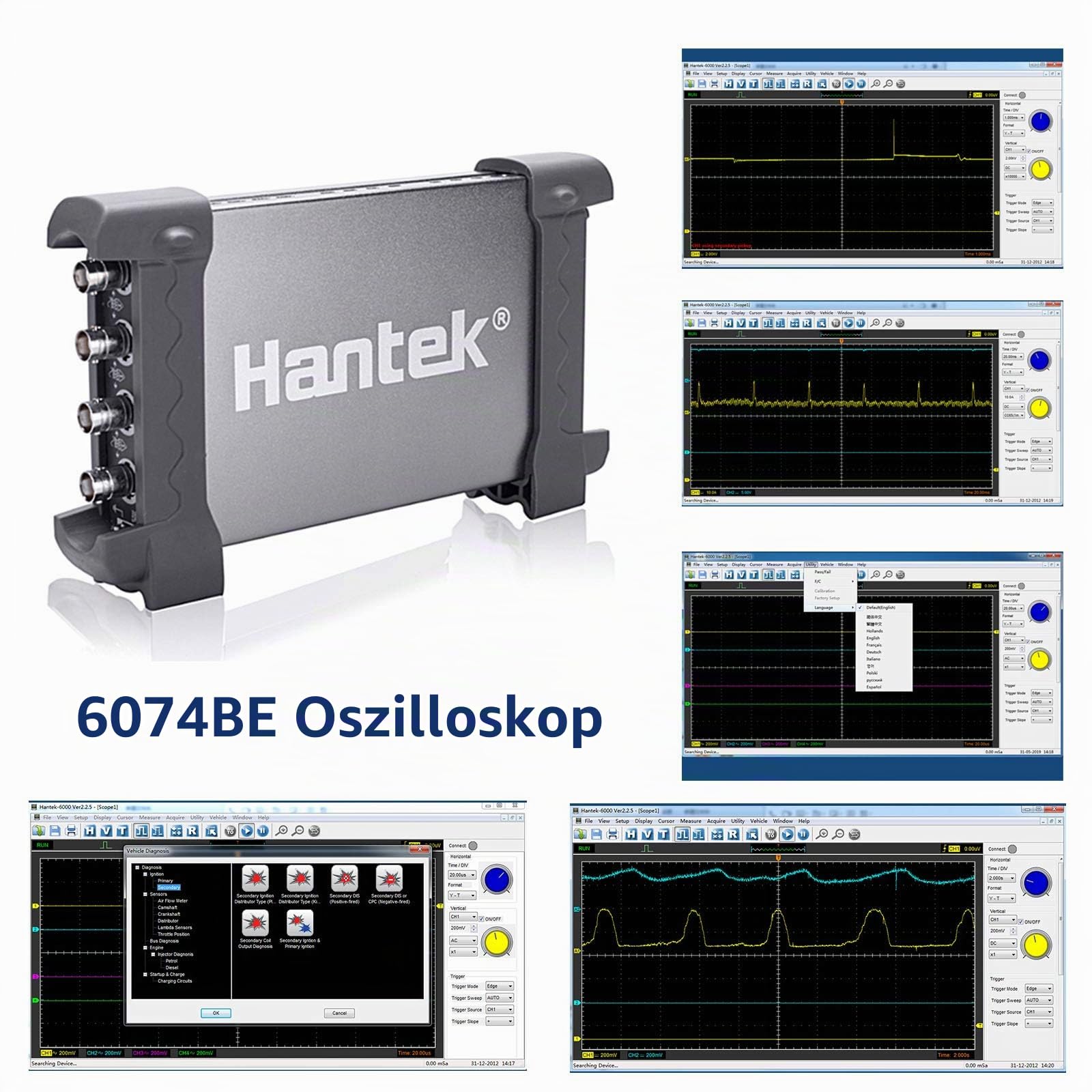 Hantek, 6074BE Oszilloskop, 4CH, 70MHz, Automobil-Messfunktion