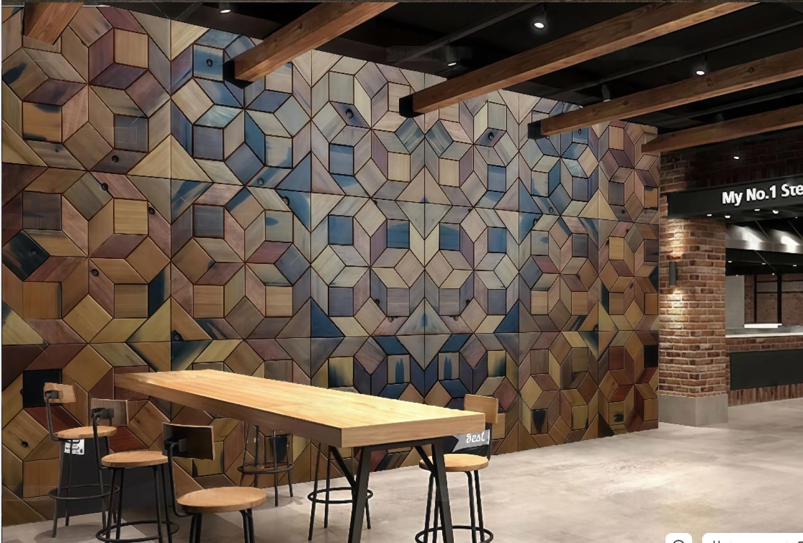 rskjdghshd Wallpaper Fashionable Wooden Board Three-Dimensional Square Collage Beverage Shop Western Restaurant Background Wall Mural Afternoon Tea Coffee Shop Wallpaper,3D,350x245cm