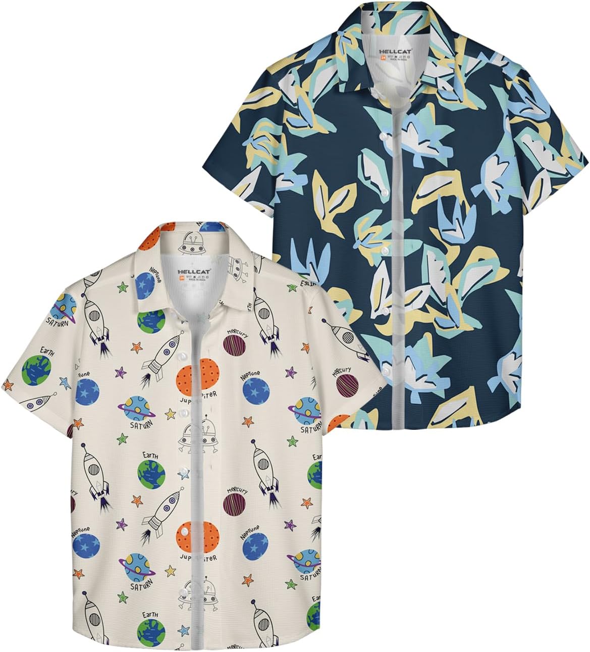 Yellow, Olive Trendy Regular Fit Printed Causal Shirt for Boys - Pack of 2