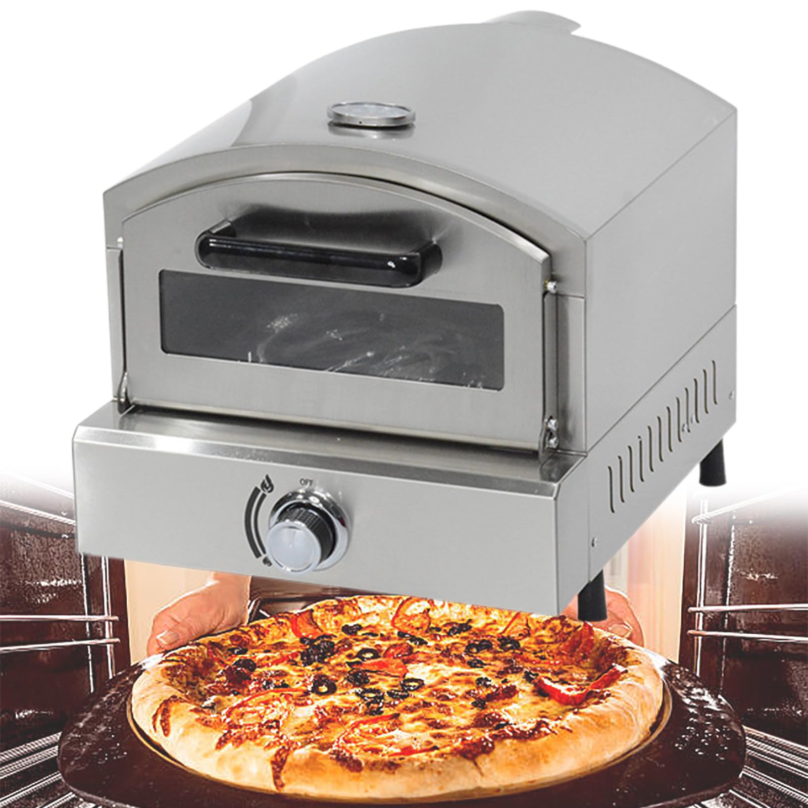 Forno per Pizza da Esterno, Forni per Pizza a Gas, con Pietra per Pizza da 13 Pollici, Macchina per Pizza in Acciaio Inox, per Cucinare Pizza, Bistecche, Pesce, Pollo e Altro
