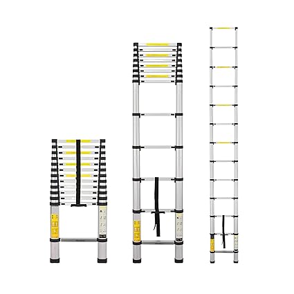 doodad 10.5 ft Aluminium Finger Protect Telescopic Ladder|11 Steps Portable Light Weight Ladder for Home & Outdoor |3.2m Expandable Ladder with Auto Lock System