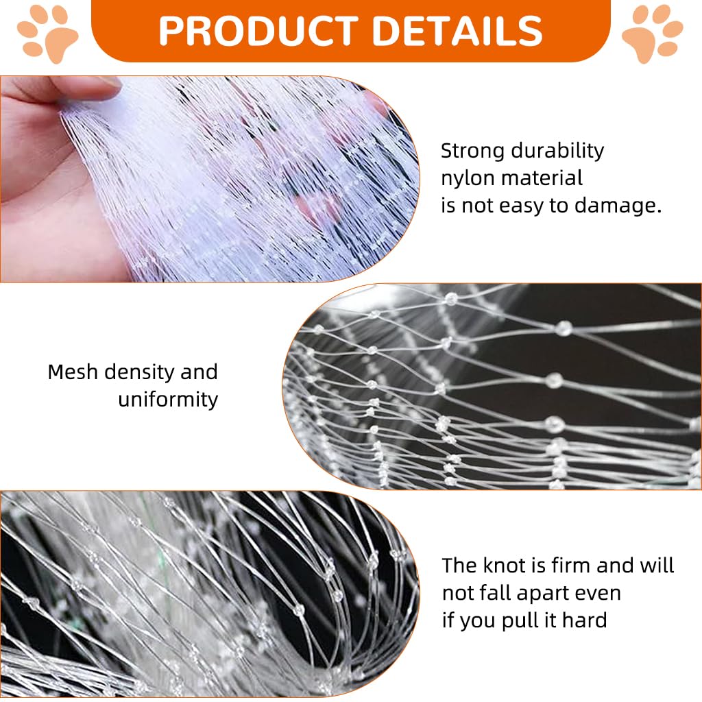 HASTHIP® Pigeon Nets for Balconies 32X10 Ft, 25mm Hole, Pet Netting Shield Net, Heavy-Duty Knotted Nylon Mesh Pet Netting, Pigeon Net for Windows, Balconies, Stairs, Trim to Fit 3