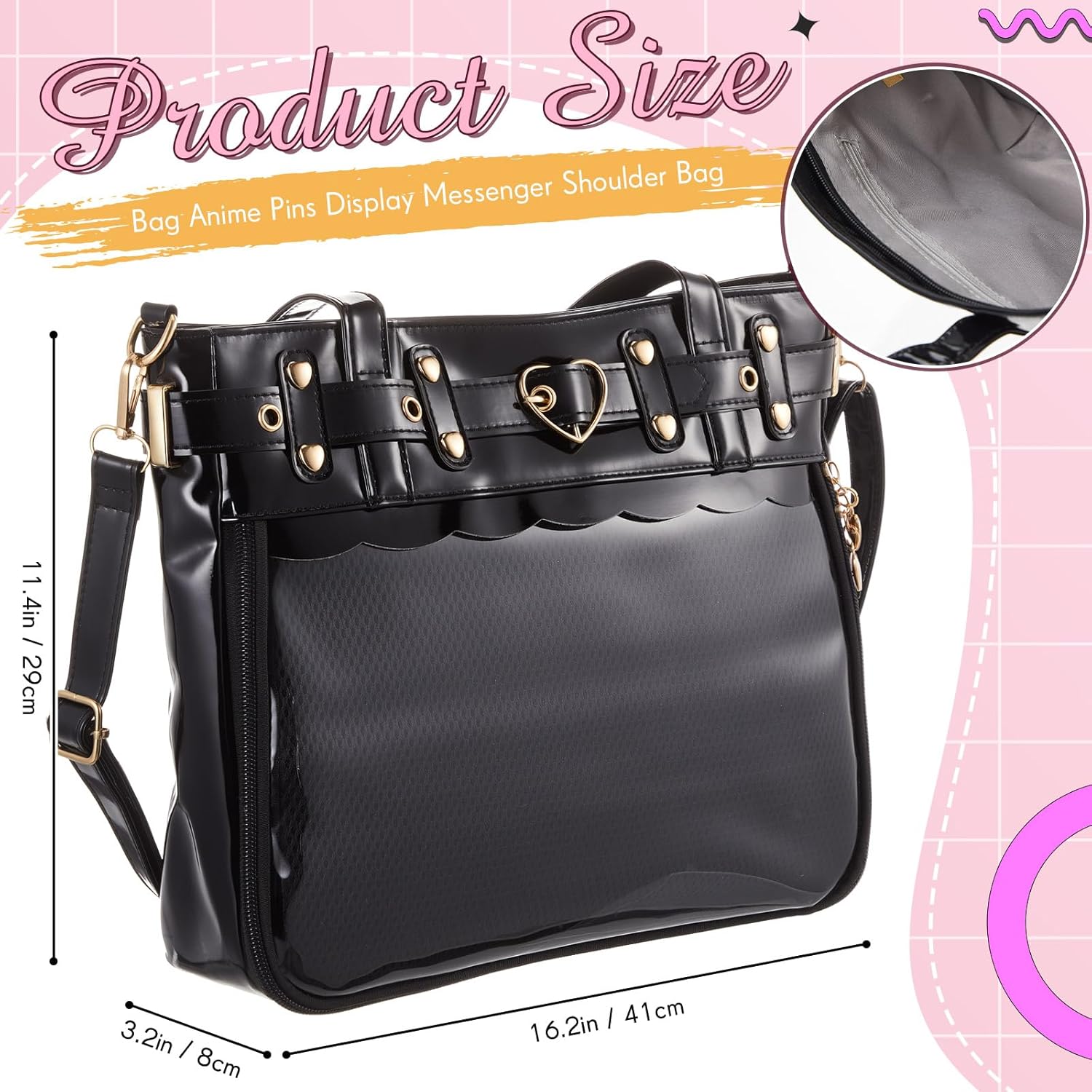 Sanwuta Ita Bag with Insert Ita Messenger Bag Crossbody Anime Pin Display for Kpop Fan Japanese Anime Pins Cosplay - Image 4