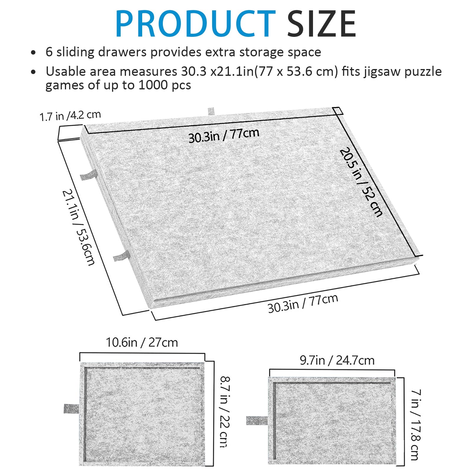 Tavolo per Puzzle Inclinabile con 6 Cassetti e Copertura - Tavola Leggera in Feltro per Fino a 1000 Pezzi - Con Supporto 2-in-1 e Maniglia da Trasporto - Ideale per Adulti e Appassionati di Puzzle - 2