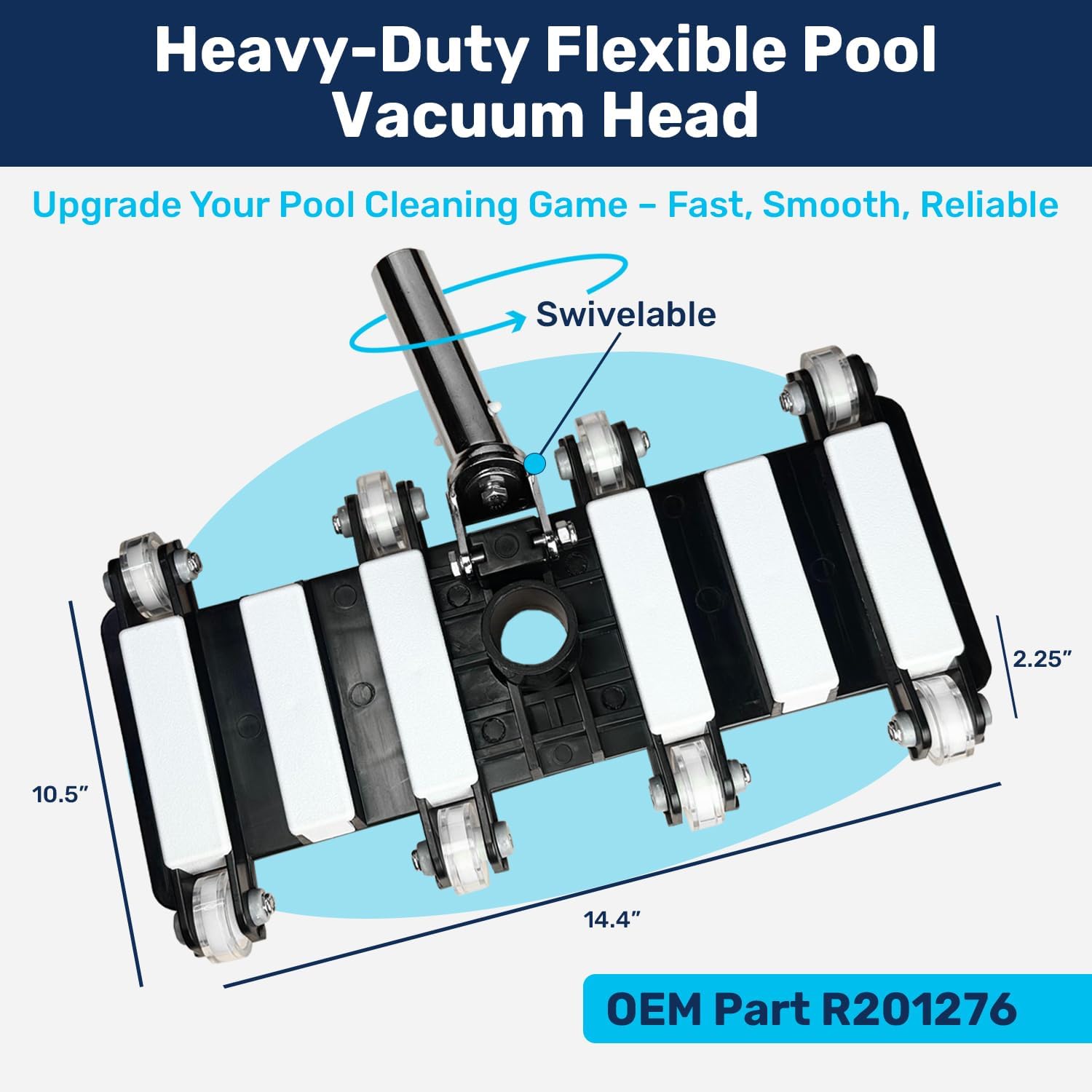 RV11051 (201276) Heavy-Duty Flexible Pool Vacuum Head - OEM Part R201276 - Wide Coverage, Weighted Design with Ball-Bearing Wheels & Chrome Handle - Upgrade Your Pool's Performance Now!