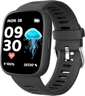 Smart Watch for Kids with Location Tracker (iOS Only), Fitness Tracker with Step Counter, Pedometer, Heart Rate, Sleep Tracker, IP68 Waterproof, Puzzle Games, Kids Watch for Boys 5-12