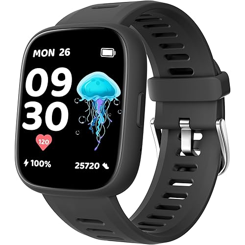 Smart Watch for Kids with Location Tracker (iOS Only), Fitness Tracker with Step Counter, Pedometer, Heart Rate, Sleep Tracker, IP68 Waterproof, Puzzle Games, Kids Watch for Boys 5-12