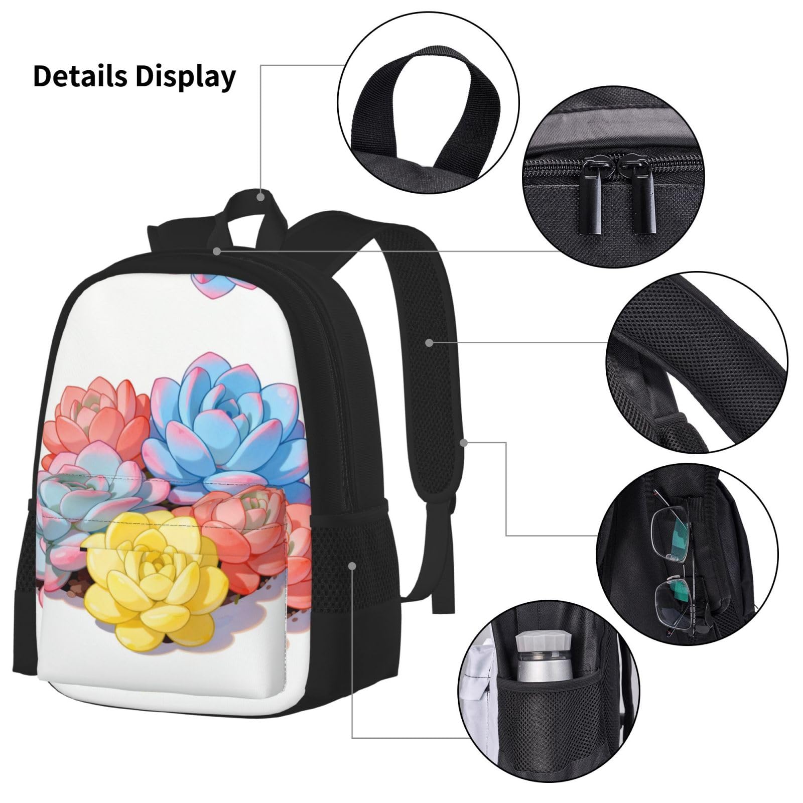 Borsa per il pranzo con zaino da giardino succulento Set 3 in 1 borsa da viaggio per pendolari, borsa termica per il pranzo per lavoro con custodia per laptop