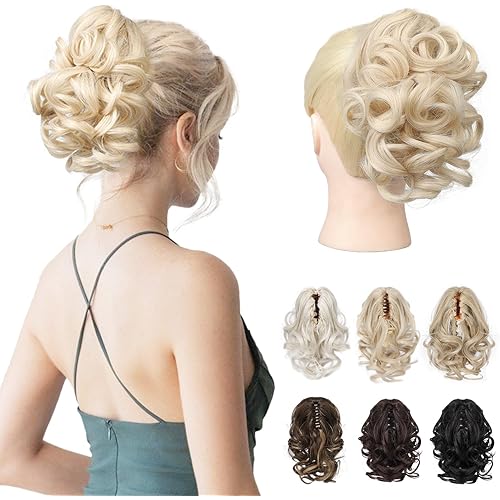 REECHO 9" Short Ponytail Extension, Classic Loose Curly Wavy Claw Clip Pony tails Hair Extensions HP001 Hairpieces for Women - Light Blonde