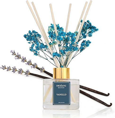 Miniatura 10 de Juego de difusor de varillas – 3.38 onzas líquidas de aceite perfumado de verbena de limón prémium con gipsófila preservada y algodón, 6 varillas,