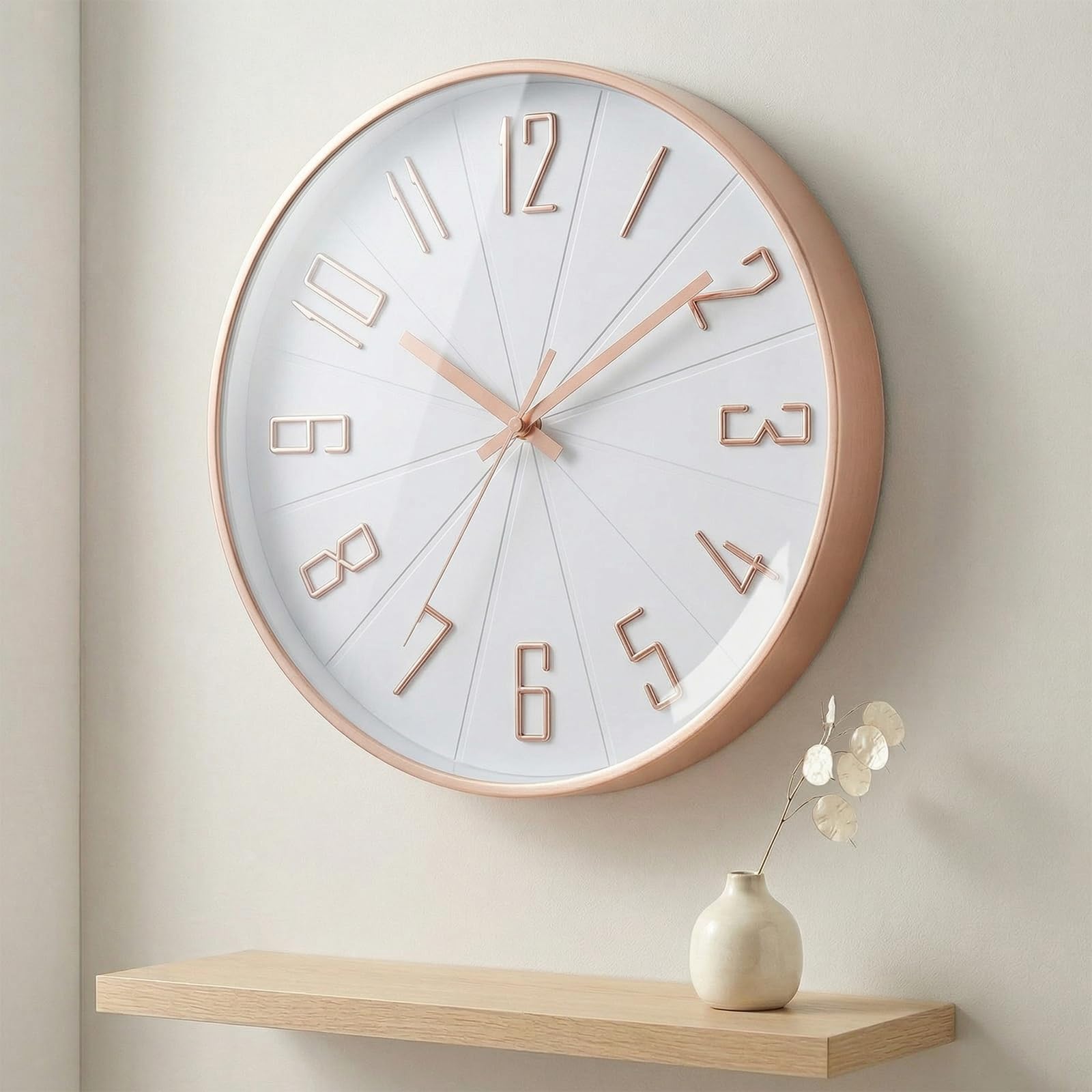 Sweetmirth Wall Clock 12 Inch Silent Non Ticking Quartz Decorative Battery Operated Wall Clock for Office Classroom Home Living Room Bedroom Kitchen-Rose gold — image 1