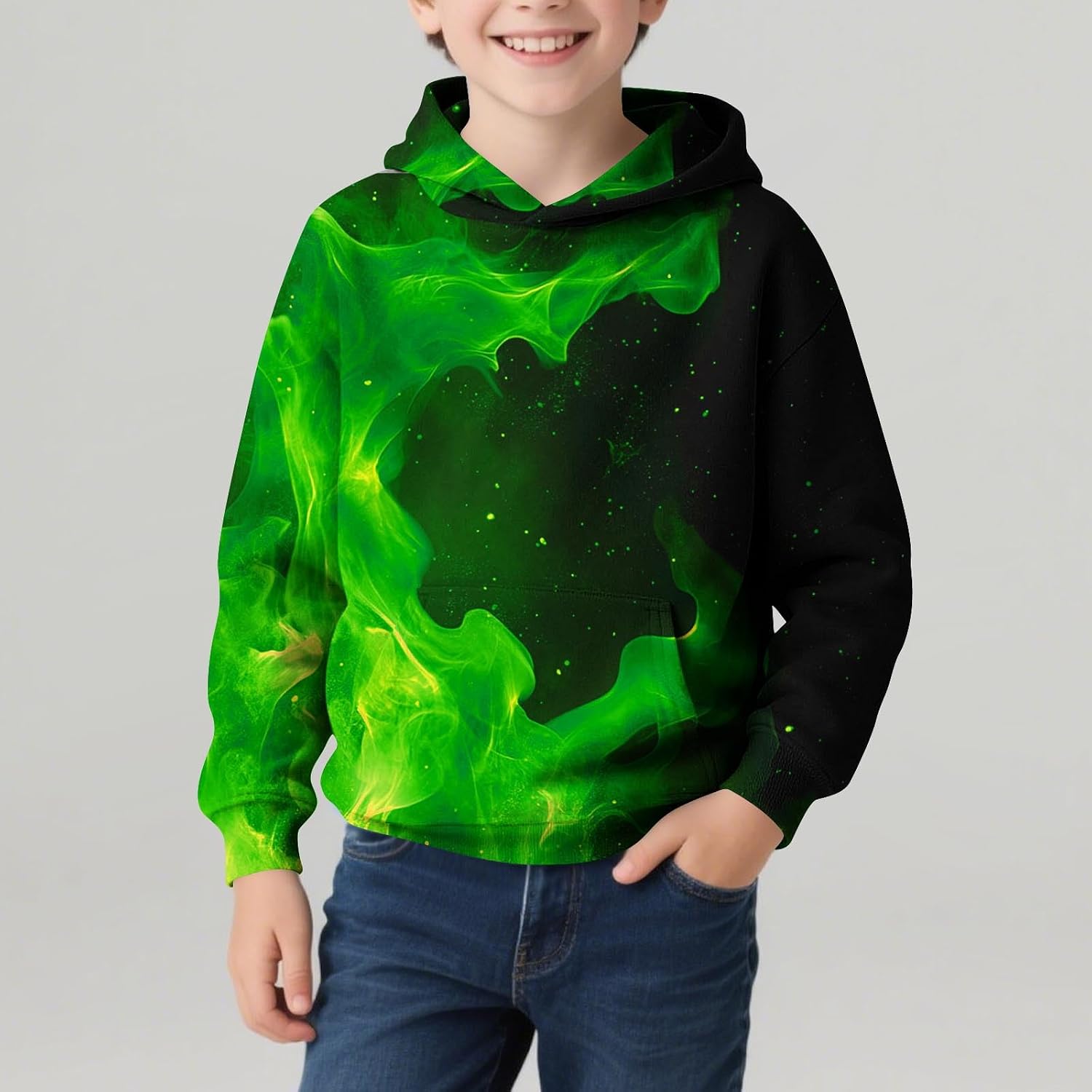 Boys Hoodies Cool Graphic Print Pullover with Pocket Warm Winter Hooded Sweatshirts