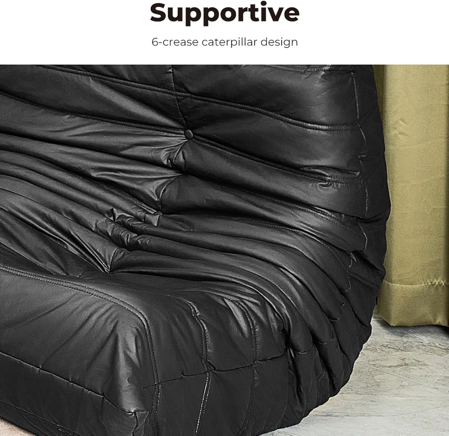 LEVEDE Floor Couch 2 Seaters with Back Support, Caterpillar Floor Lounge Sofa, Leatherier Fabric Lazy Sofa Indoor Outdoor, Recliner Chair for Living Room, Bedroom, Office(145cm x 94cm x 74cm, Black) 2-Seater Black